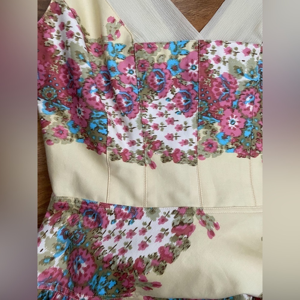 Kay Unger Floral Aline Dress Ivory Pink Formal Garden Wedding Event Victorian 2 - Picture 11 of 12